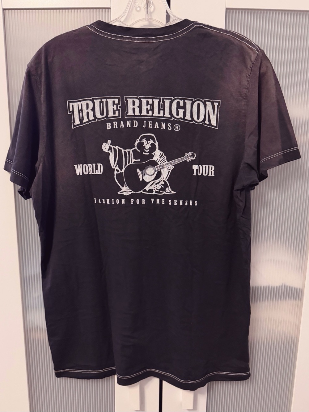 NWOT True Religion Black Graphic World Tour Logo Tee Tshirt Men Unisex Size L